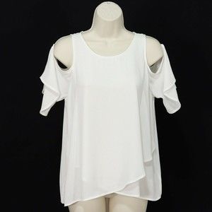 Lush Womens Cold Shoulder Top M Medium Tank White Ivory Semi-Sheer Polyester NEW